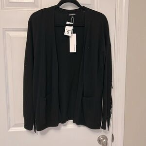 MINNIE ROSE NWT fringed 100% cashmere open cardigan - size small